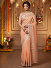 Women's Linen Blend Peach Woven Design DesignerSaree With Blouse Piece
